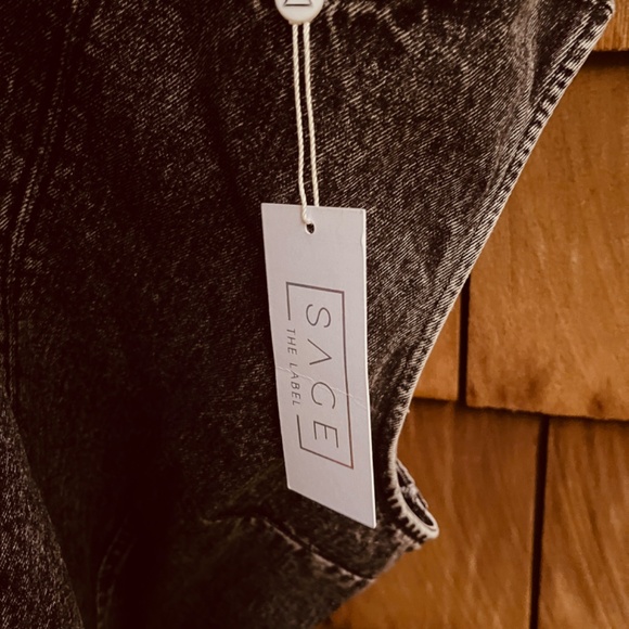 SAGE The Label Size M Black Denim Midi Overall Dress Sleeveless Sheath - Picture 5 of 13